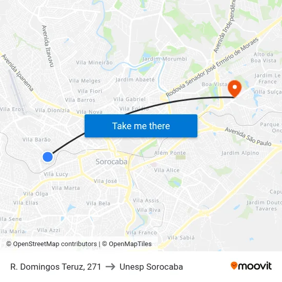 R. Domingos Teruz, 271 to Unesp Sorocaba map