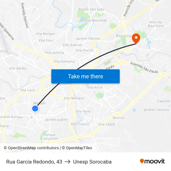 Rua Garcia Redondo, 43 to Unesp Sorocaba map