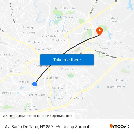 Av. Barão De Tatuí, Nº 859. to Unesp Sorocaba map