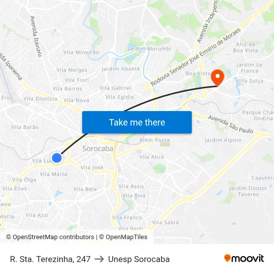 R. Sta. Terezinha, 247 to Unesp Sorocaba map
