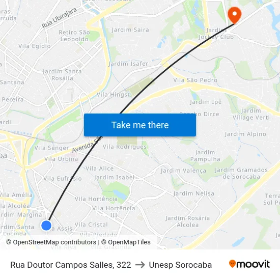 Rua Doutor Campos Salles, 322 to Unesp Sorocaba map