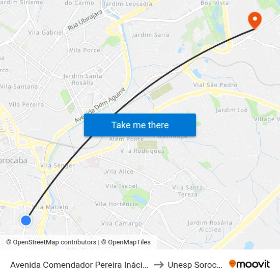 Avenida Comendador Pereira Inácio 333 to Unesp Sorocaba map