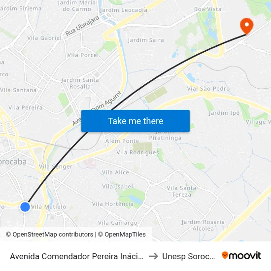Avenida Comendador Pereira Inácio,105 to Unesp Sorocaba map