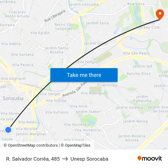 R. Salvador Corrêa, 485 to Unesp Sorocaba map