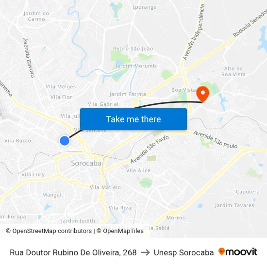 Rua Doutor Rubino De Oliveira, 268 to Unesp Sorocaba map