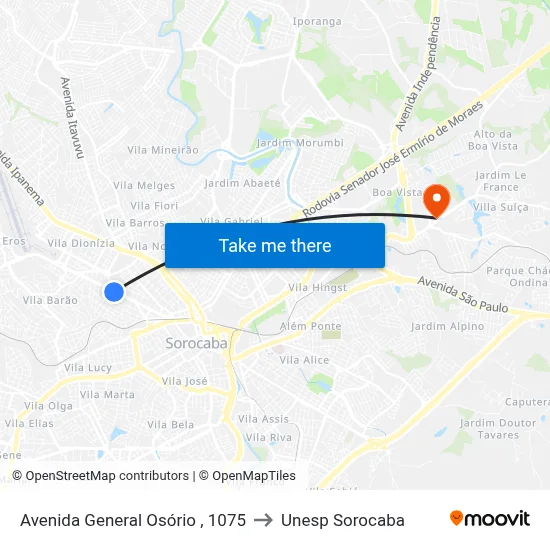 Avenida General Osório , 1075 to Unesp Sorocaba map