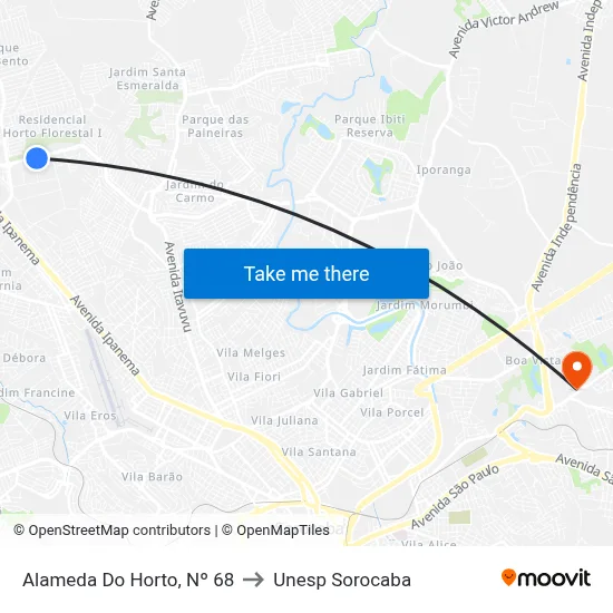 Alameda  Do Horto, Nº 68 to Unesp Sorocaba map