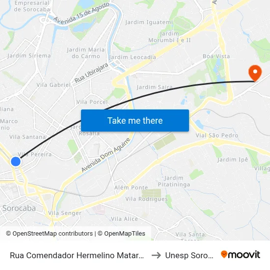 Rua Comendador Hermelino Matarazzo 404 to Unesp Sorocaba map