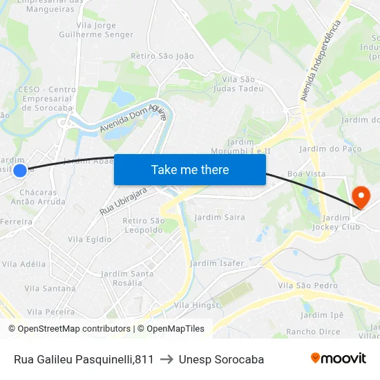 Rua Galileu Pasquinelli,811 to Unesp Sorocaba map