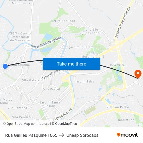 Rua Galileu Pasquineli  665 to Unesp Sorocaba map