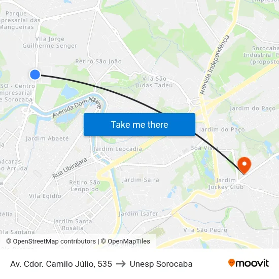 Av. Cdor. Camilo Júlio, 535 to Unesp Sorocaba map