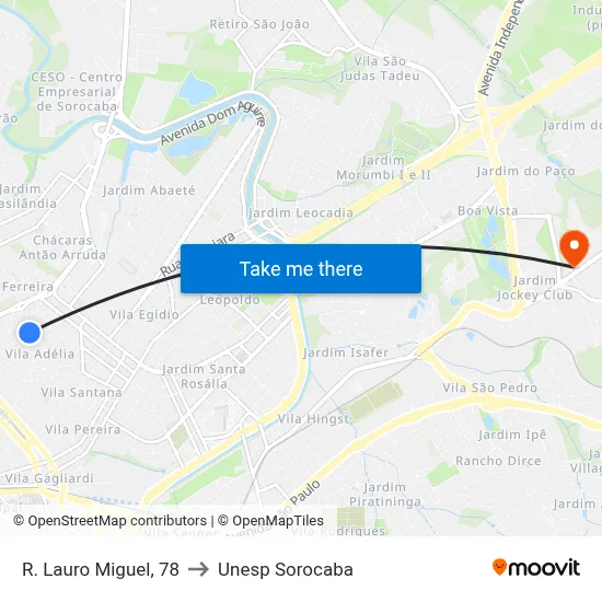 R. Lauro Miguel, 78 to Unesp Sorocaba map