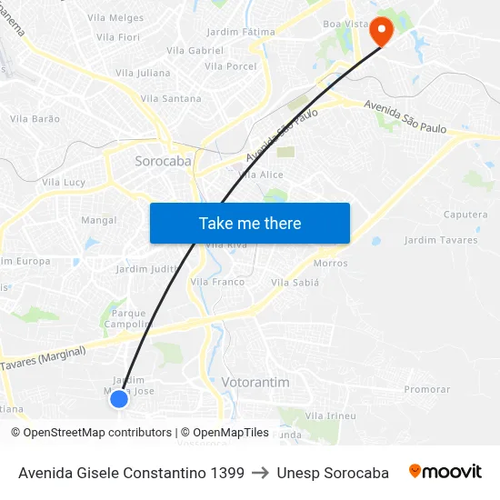 Avenida Gisele Constantino 1399 to Unesp Sorocaba map