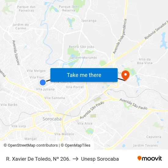 R. Xavier De Toledo, Nº 206. to Unesp Sorocaba map