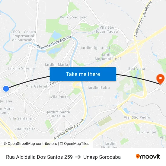 Rua Alcidália Dos Santos 259 to Unesp Sorocaba map
