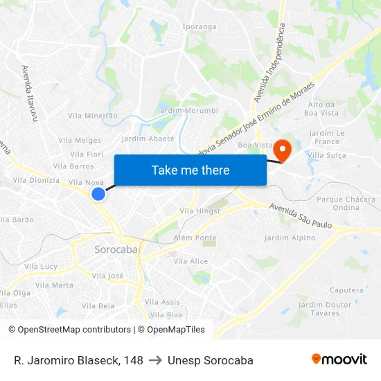 R. Jaromiro Blaseck, 148 to Unesp Sorocaba map