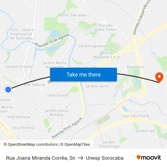 Rua Joana Miranda Corrêa, Sn to Unesp Sorocaba map