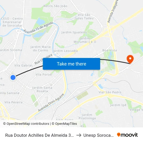 Rua Doutor Achilles De Almeida 369 to Unesp Sorocaba map