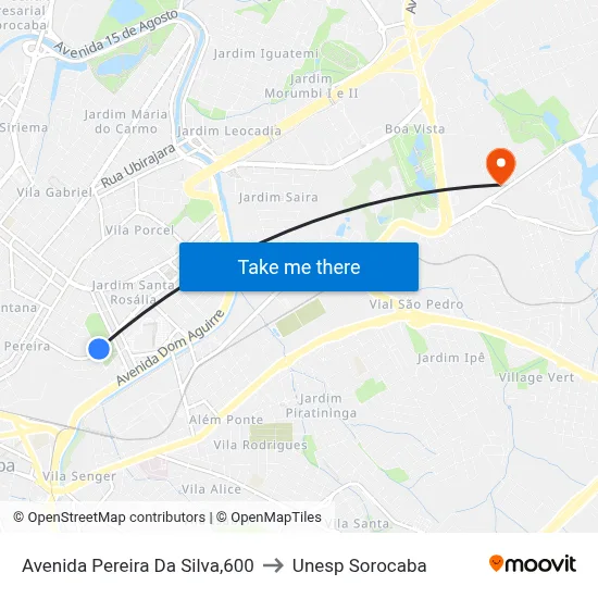 Avenida Pereira Da Silva,600 to Unesp Sorocaba map