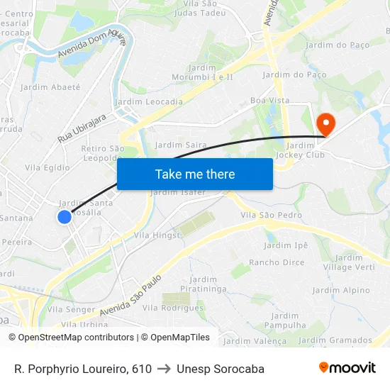 R. Porphyrio Loureiro, 610 to Unesp Sorocaba map