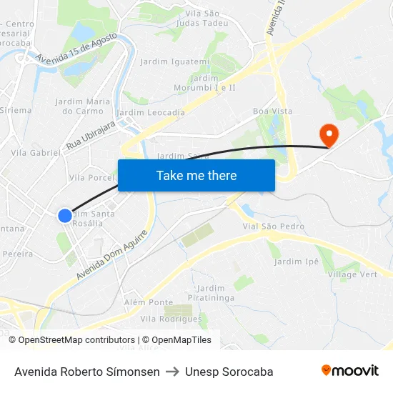 Avenida Roberto Símonsen to Unesp Sorocaba map