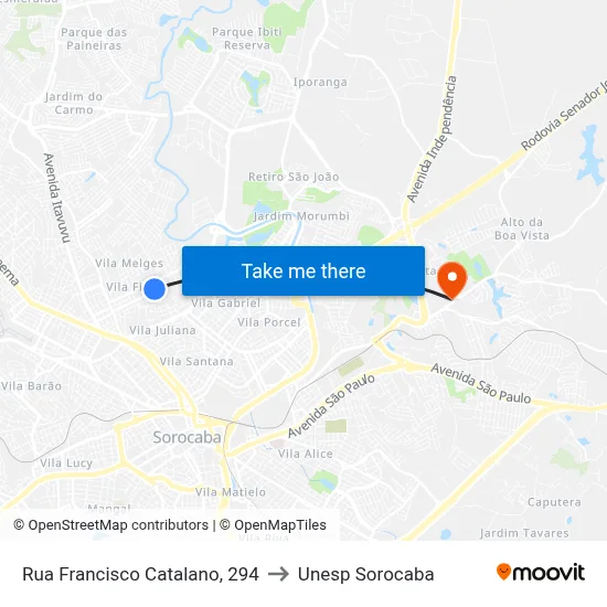 Rua Francisco Catalano, 294 to Unesp Sorocaba map