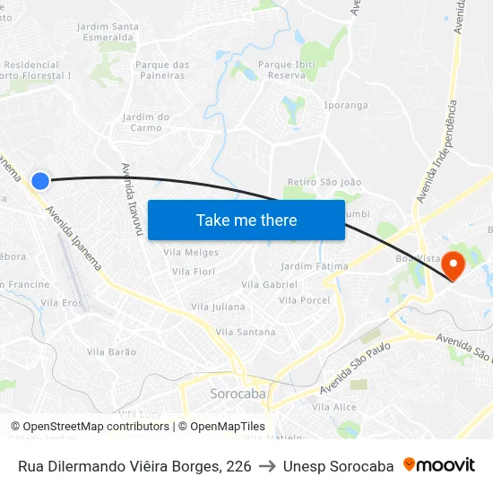 Rua Dilermando Viêira Borges, 226 to Unesp Sorocaba map