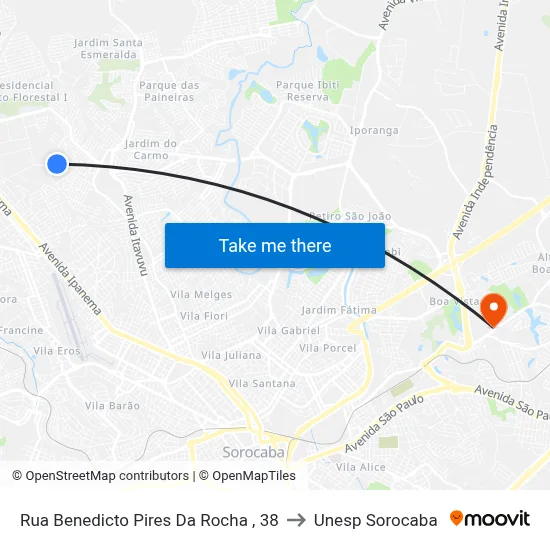 Rua Benedicto Pires Da Rocha , 38 to Unesp Sorocaba map
