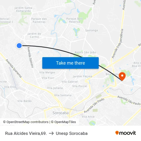 Rua Alcides Vieira,69. to Unesp Sorocaba map