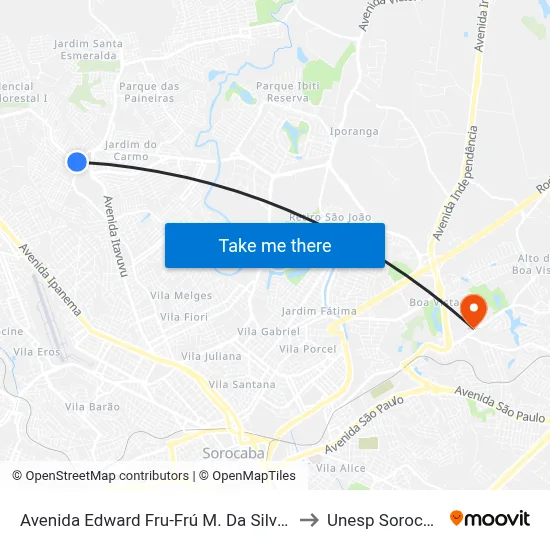 Avenida Edward Fru-Frú M. Da Silva, 97 to Unesp Sorocaba map
