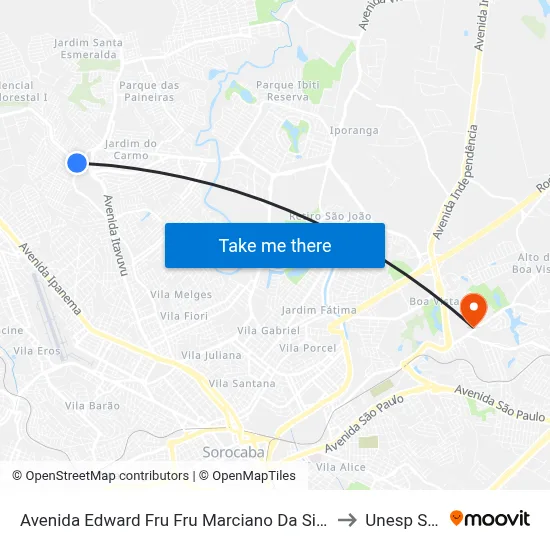 Avenida Edward Fru Fru Marciano Da Silva - Auto Escola Conquista to Unesp Sorocaba map
