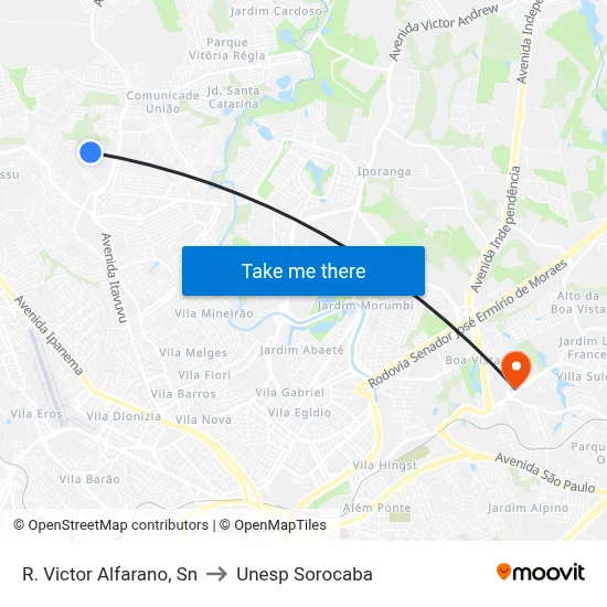 R. Victor Alfarano, Sn to Unesp Sorocaba map