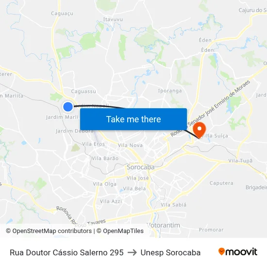 Rua Doutor Cássio Salerno 295 to Unesp Sorocaba map