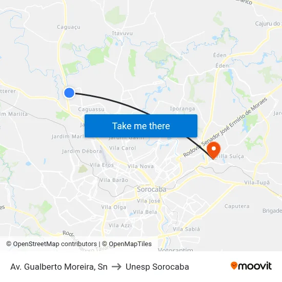 Av. Gualberto Moreira, Sn to Unesp Sorocaba map