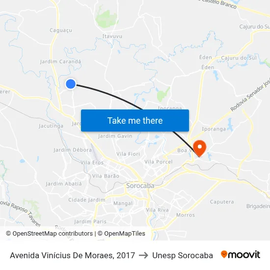 Avenida Vinícius De Moraes, 2017 to Unesp Sorocaba map