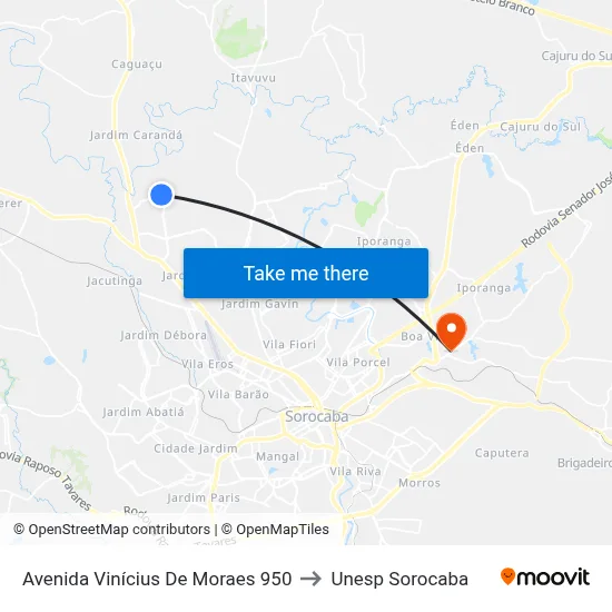 Avenida Vinícius De Moraes 950 to Unesp Sorocaba map