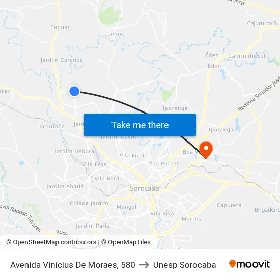 Avenida Vinícius De Moraes, 580 to Unesp Sorocaba map