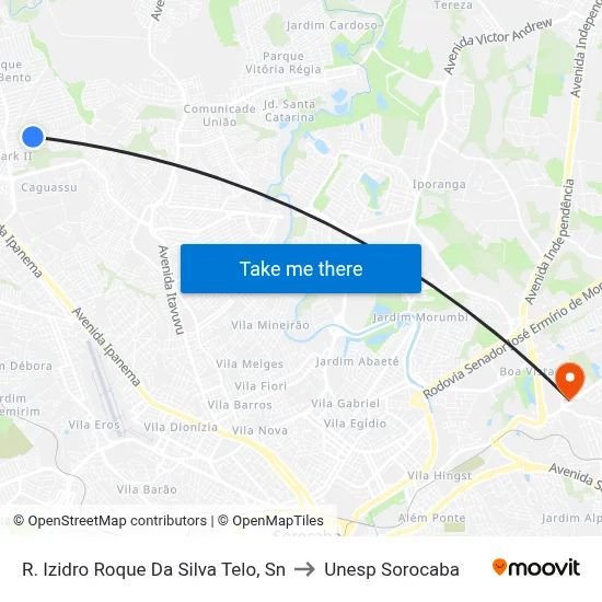 R. Izidro Roque Da Silva Telo, Sn to Unesp Sorocaba map