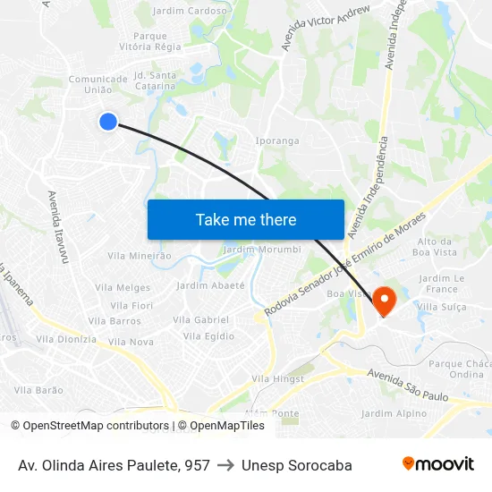 Av. Olinda Aires Paulete, 957 to Unesp Sorocaba map