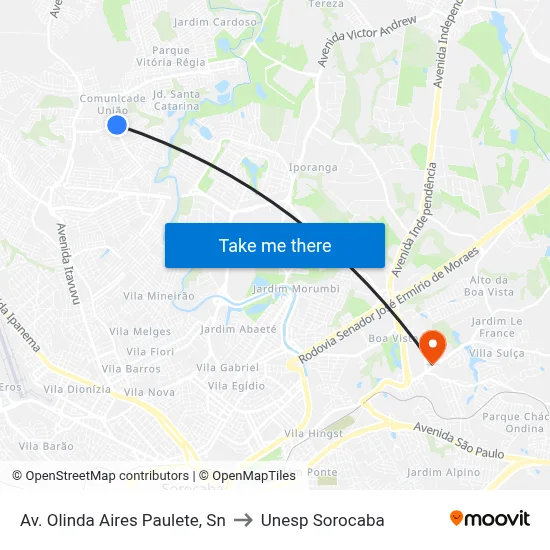 Av. Olinda Aires Paulete, Sn to Unesp Sorocaba map