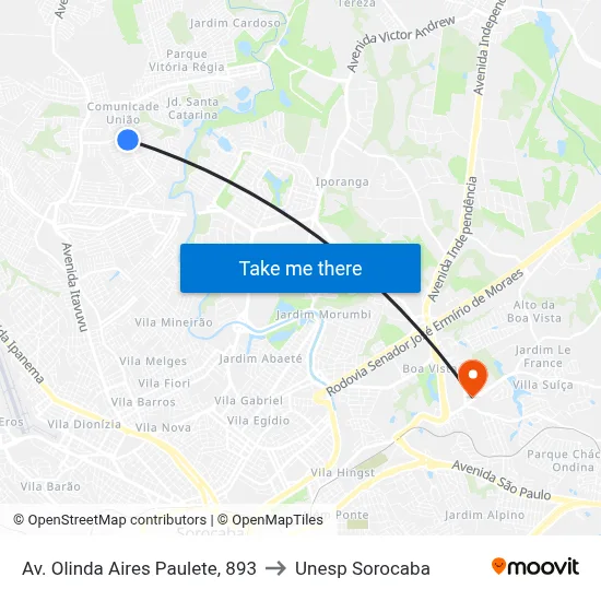 Av. Olinda Aires Paulete, 893 to Unesp Sorocaba map