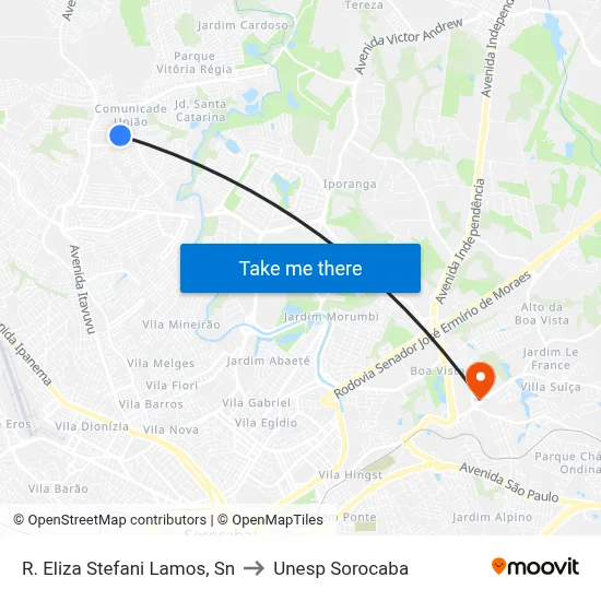 R. Eliza Stefani Lamos, Sn to Unesp Sorocaba map