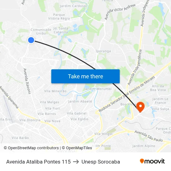 Avenida Ataliba Pontes 115 to Unesp Sorocaba map