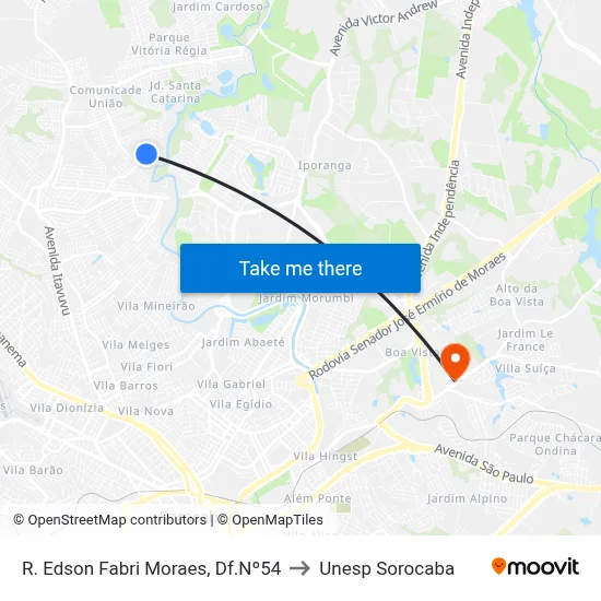 R. Edson Fabri Moraes, Df.Nº54 to Unesp Sorocaba map