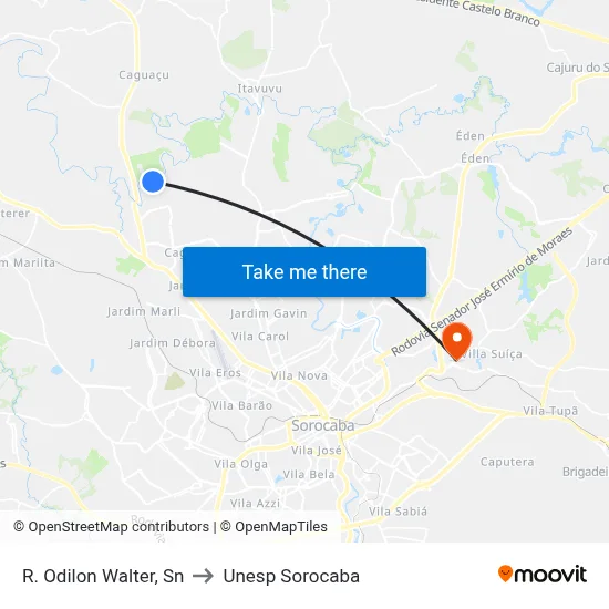 R. Odilon Walter, Sn to Unesp Sorocaba map