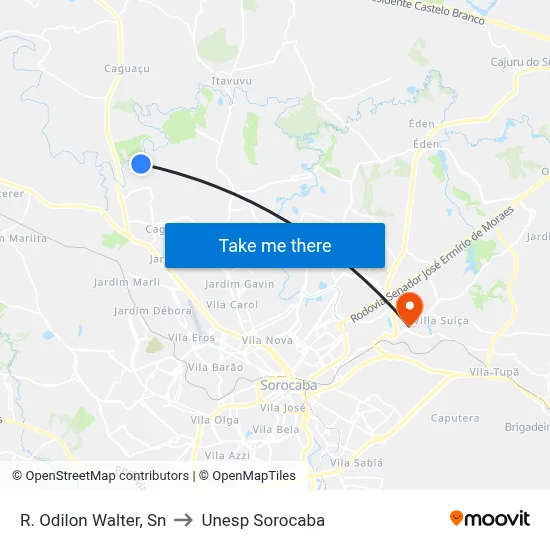 R. Odilon Walter, Sn to Unesp Sorocaba map