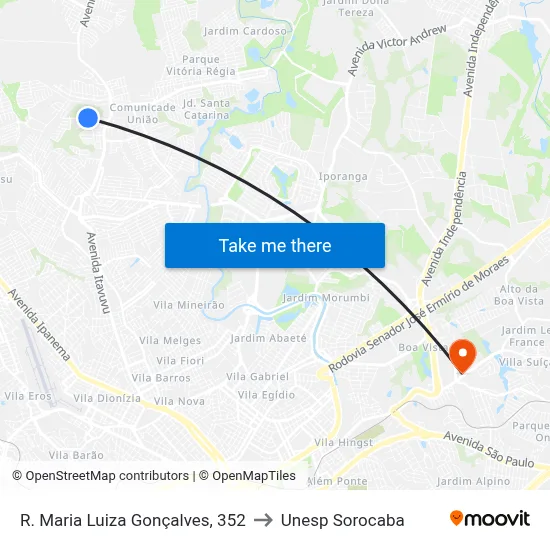 R. Maria Luiza Gonçalves, 352 to Unesp Sorocaba map