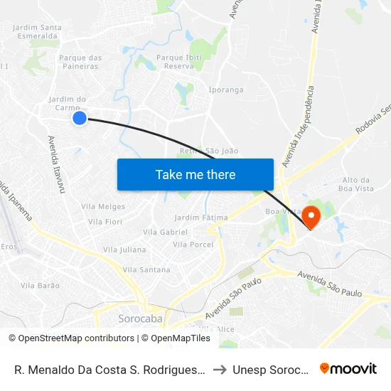 R. Menaldo Da Costa S. Rodrigues, 445 to Unesp Sorocaba map