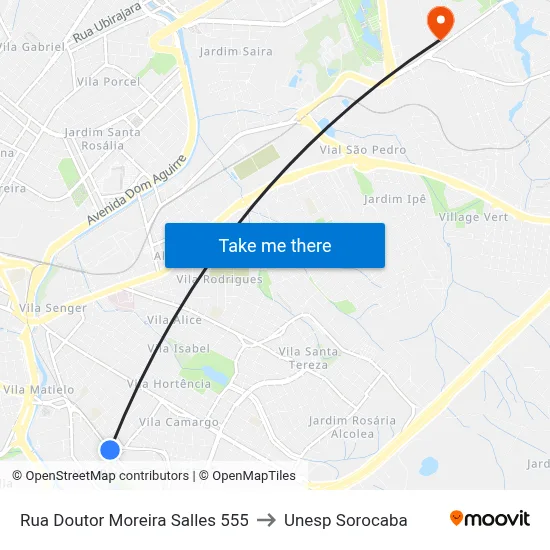 Rua Doutor Moreira Salles 555 to Unesp Sorocaba map