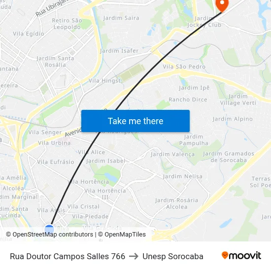 Rua Doutor Campos Salles 766 to Unesp Sorocaba map